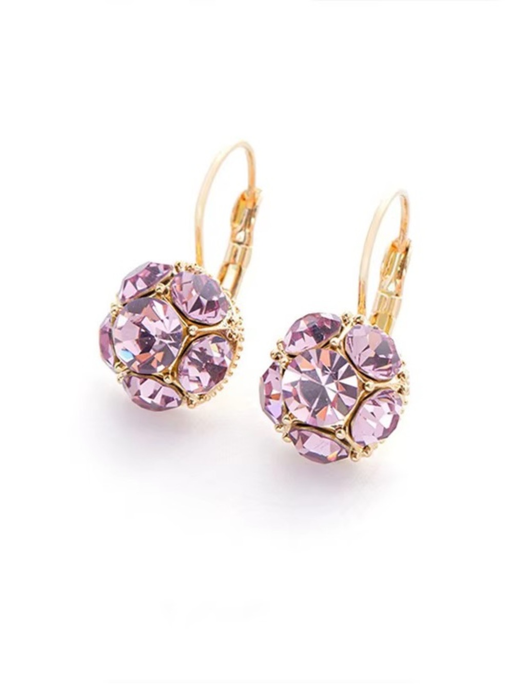 ** High-Quality 925 Sterling Silver Gold-Tone Crystal Cluster Leverback Earrings